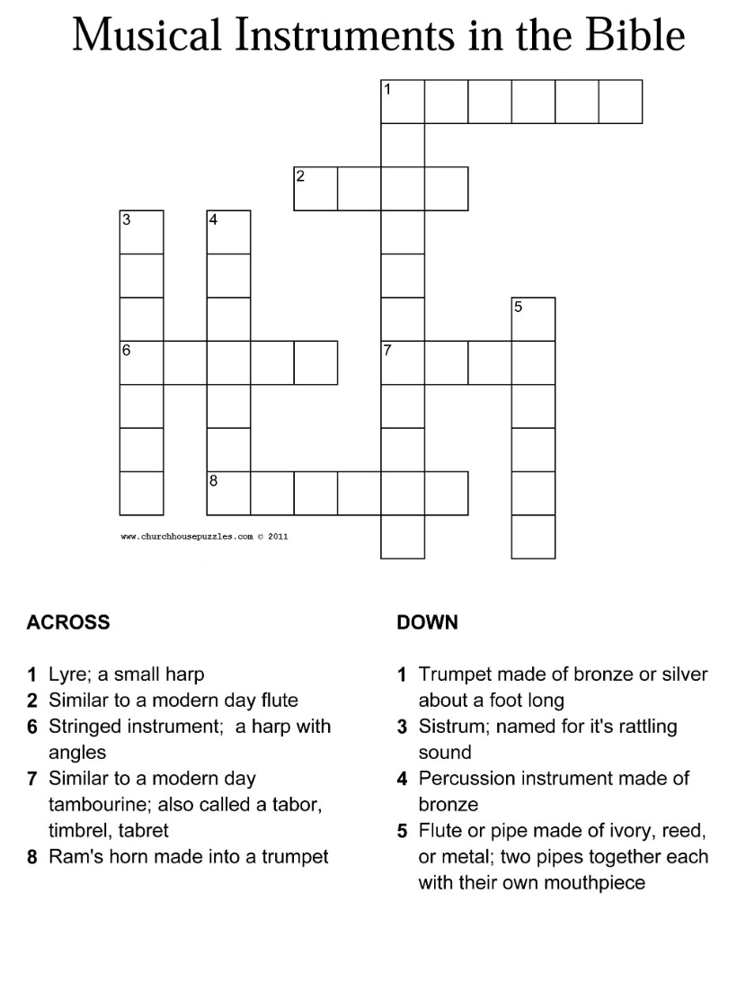 Musical Instruments of the Bible Crossword Puzzle